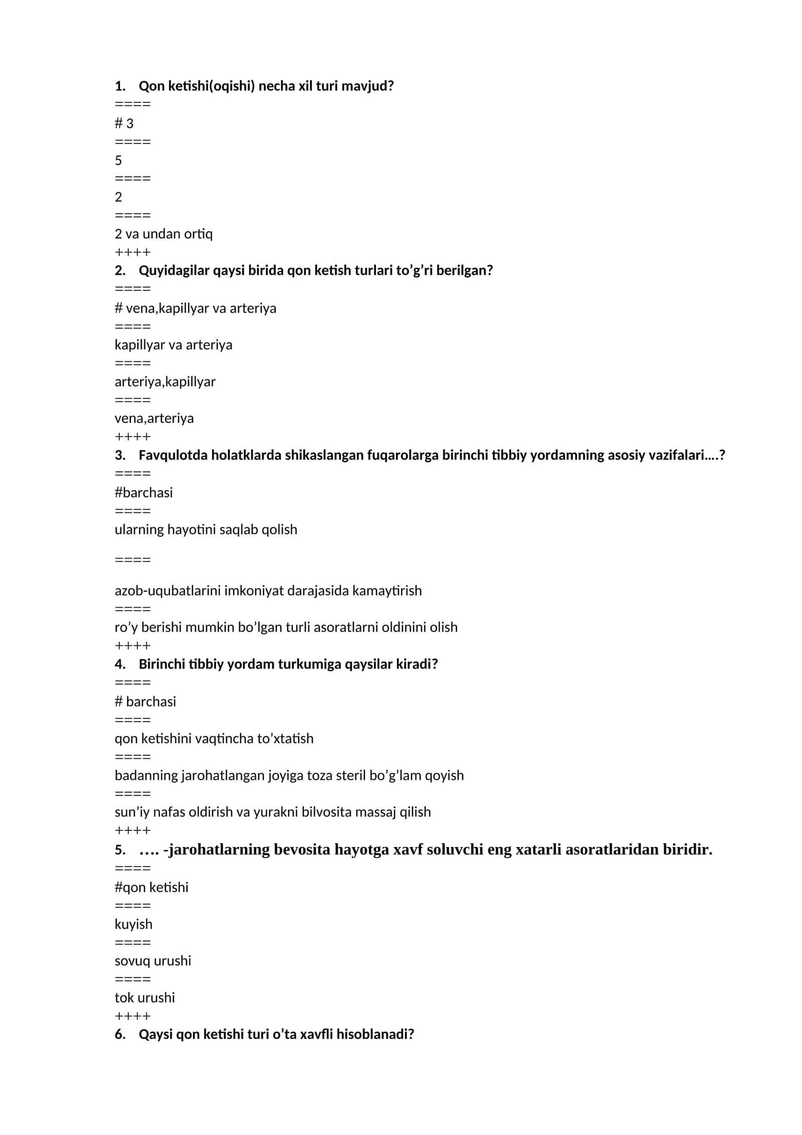 Tibbiy Bilim Asoslari fanidan test yakuniy