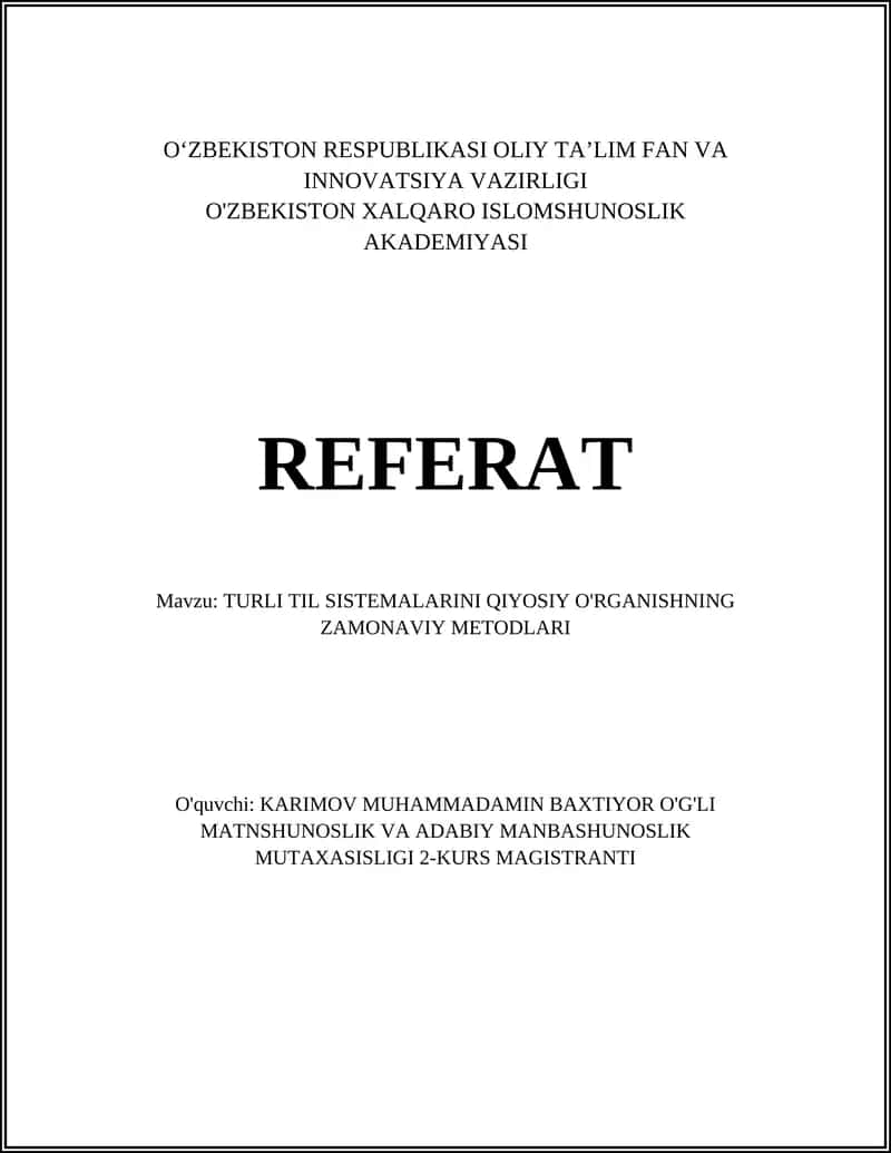 TURLI TIL SISTEMALARINI QIYOSIY O'RGANISHNING ZAMONAVIY METODLARI