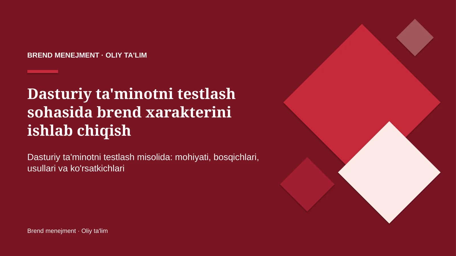 Dasturiy ta'minotni testlash sohasida brend xarakterini ishlab chiqish