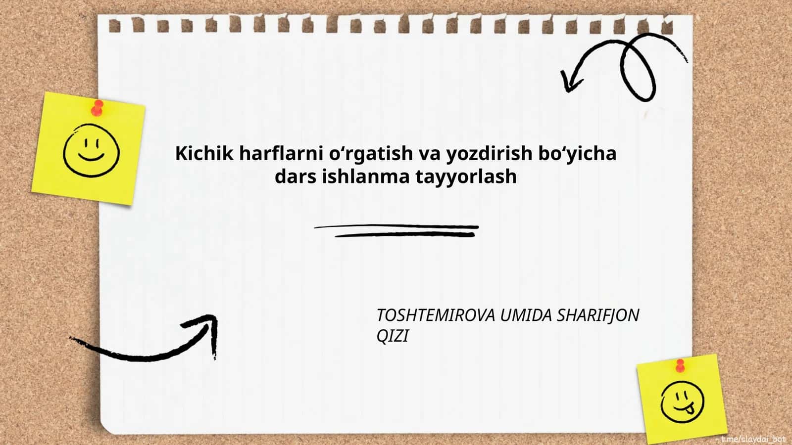 Kichik harflarni oʻrgatish va yozdirish boʻyicha dars ishlanma tayyorlash