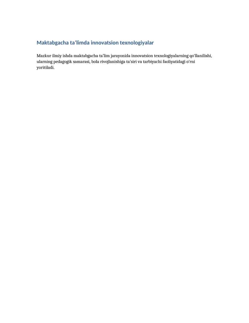 Maktabgacha ta’limda innovatsion texnologiyalar