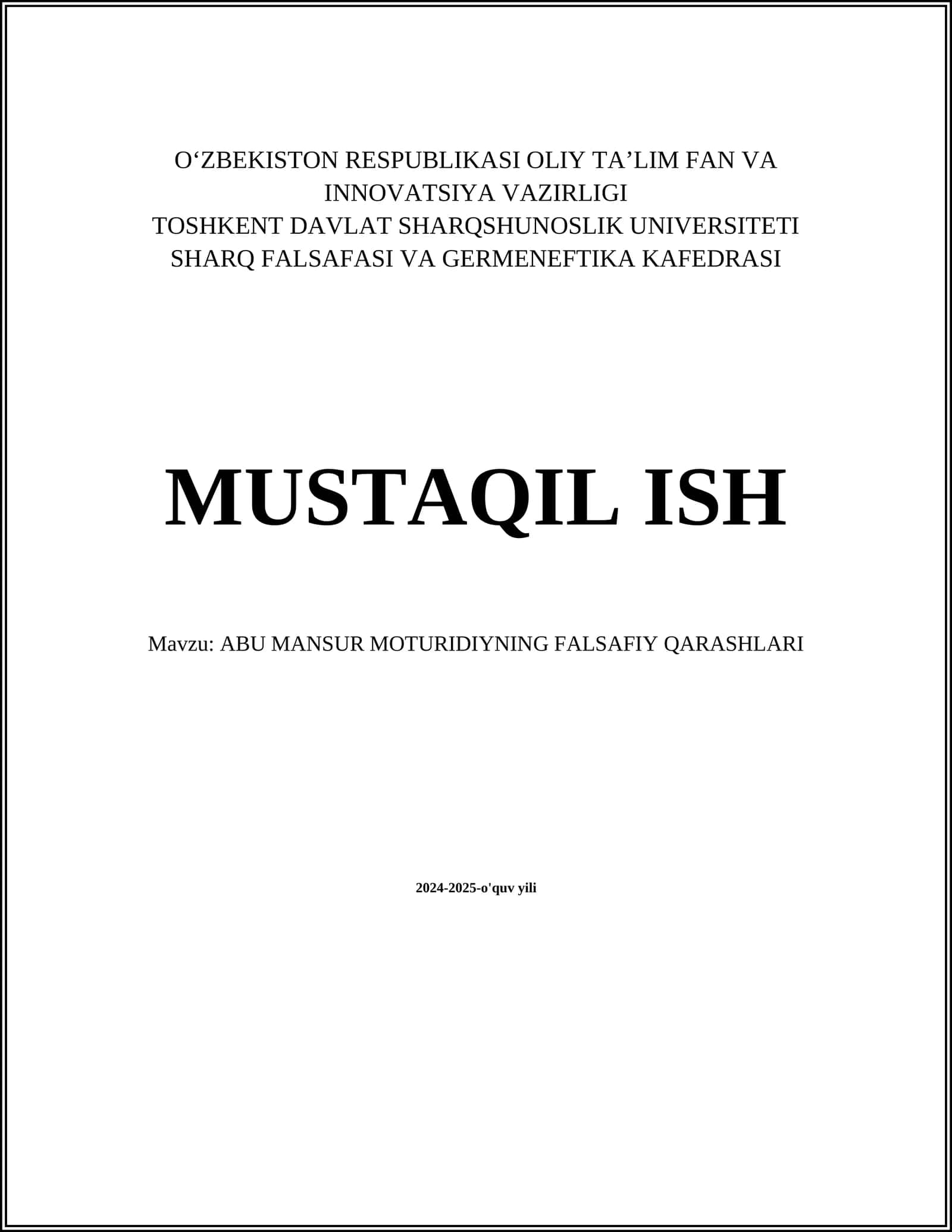 ABU MANSUR MOTURIDIYNING FALSAFIY QARASHLARI