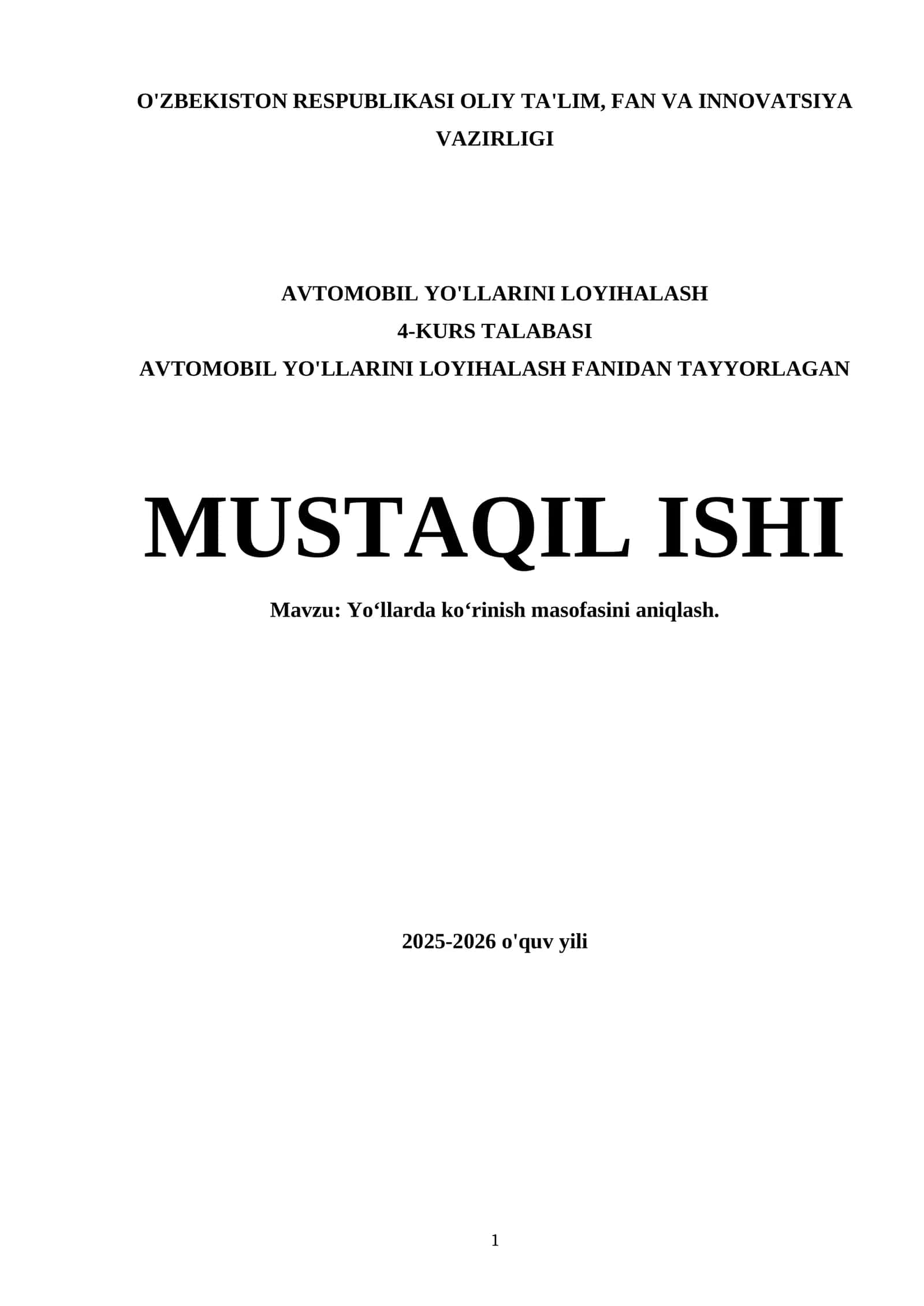 Yo‘llarda ko‘rinish masofasini aniqlash