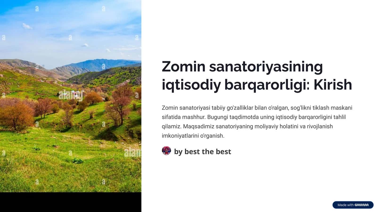 Zomin sanatoriyasining iqtisodiy barqarorligi