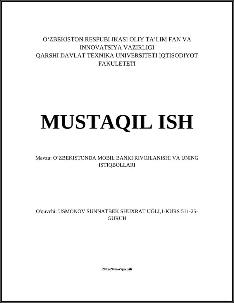 O‘zbekistonda mobil banki rivojlanishi va uning istiqbollari