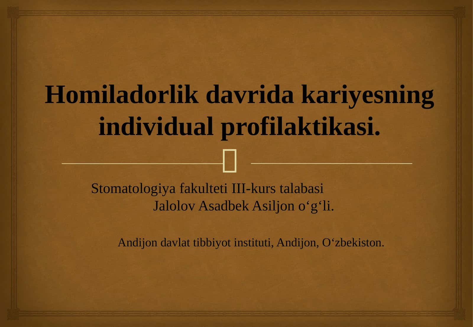 Homiladorlik davrida kariyesning individual profilaktikasi.