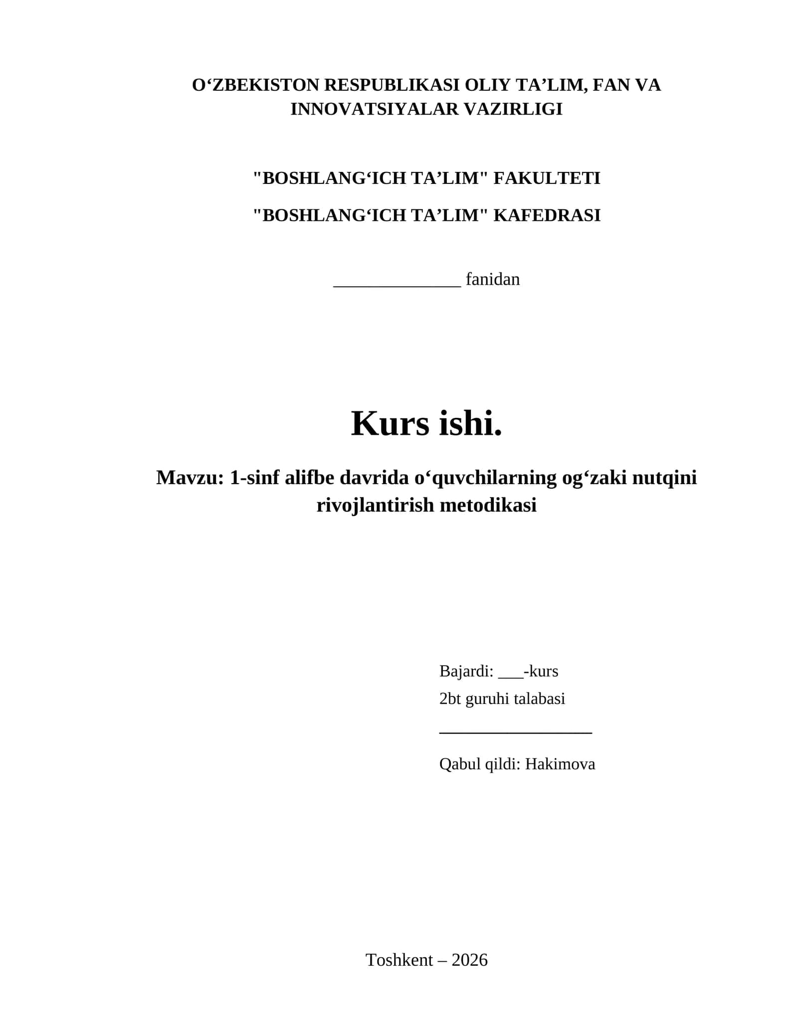 1-sinf alifbe davrida oʻquvchilarning ogʻzaki nutqini rivojlantirish metodikasi