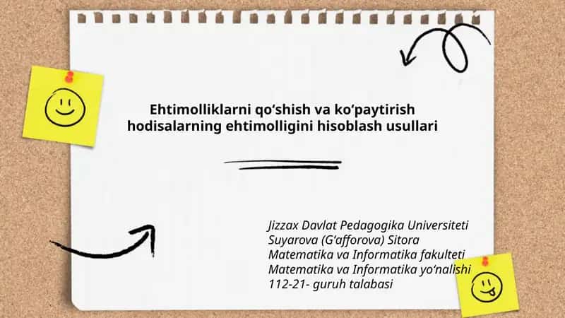 Ehtimolliklarni qoʻshish va koʻpaytirish hodisalarning ehtimolligini hisoblash usullari