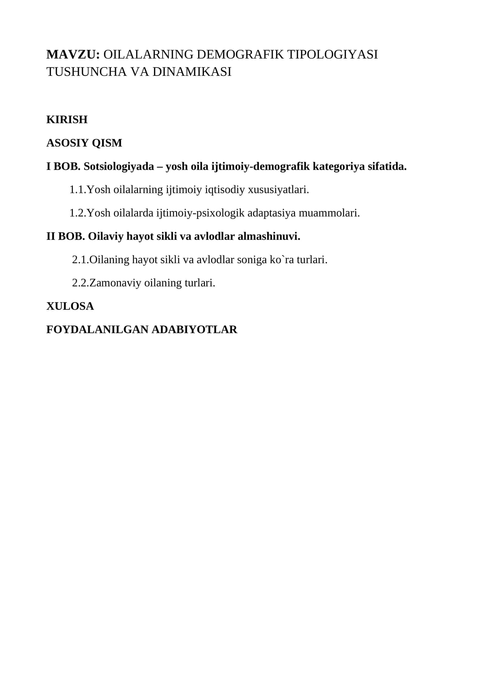 OILALARNING DEMOGRAFIK TIPOLOGIYASI TUSHUNCHA VA DINAMIKASI