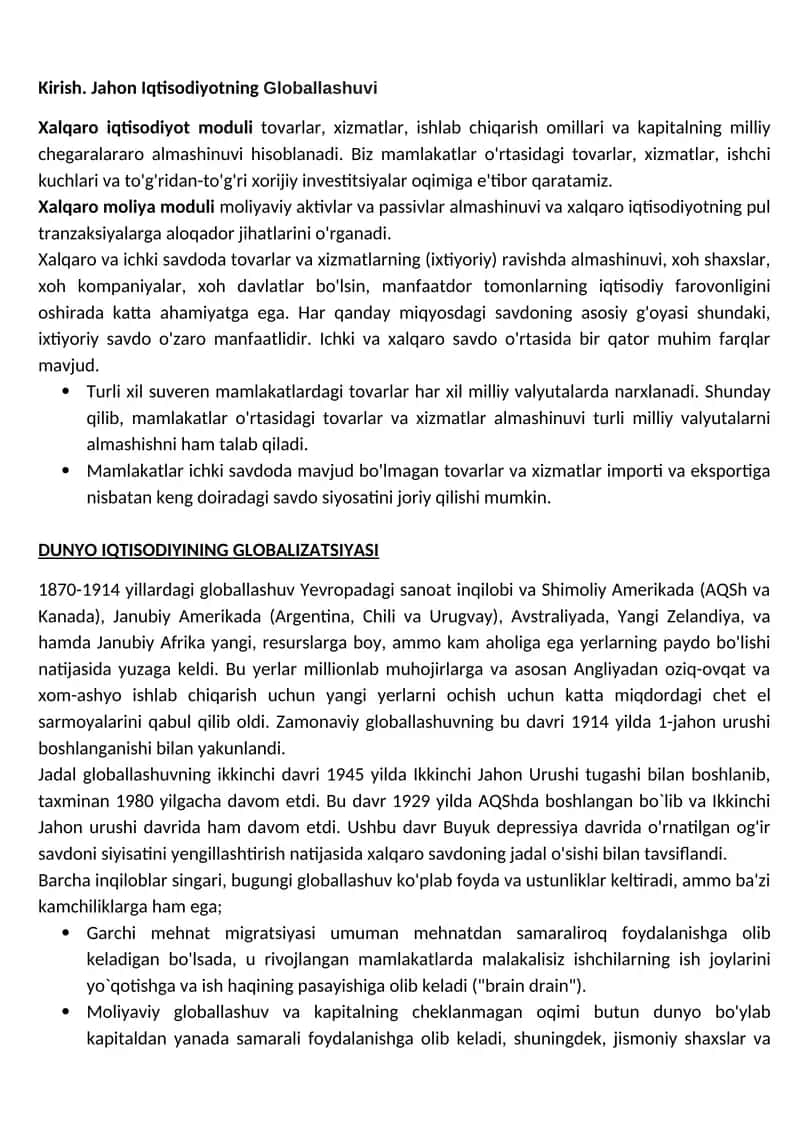 Jahon Iqtisodiyotning Globallashuvi