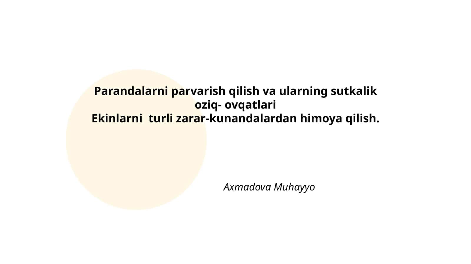 Parandalarni parvarish qilish va ularning sutkalik oziq- ovqatlari