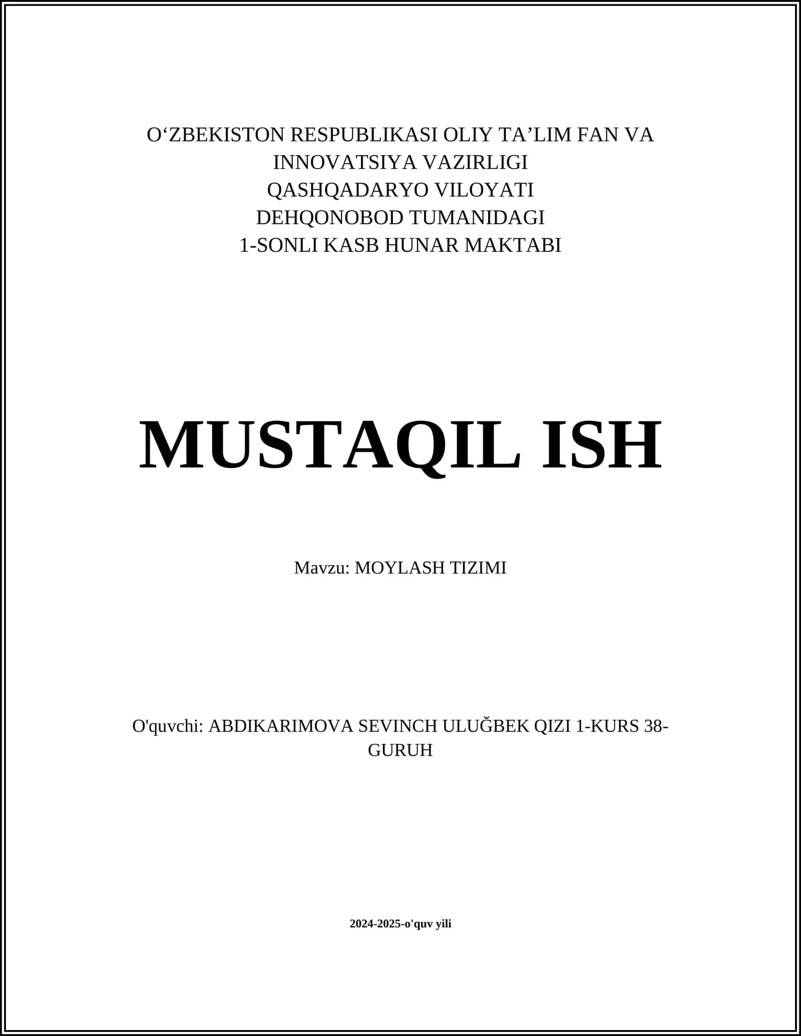 MOYLASH TIZIMI