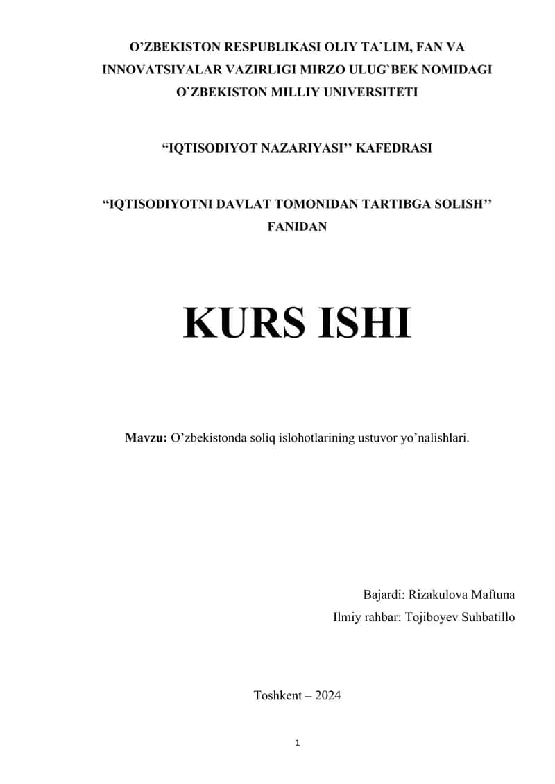 O’zbekistonda soliq islohotlarining ustuvor yo‘nalishlari