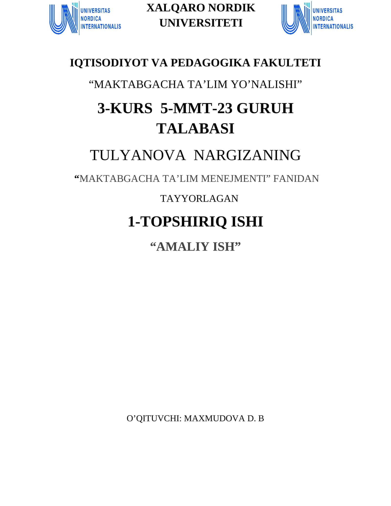 Maktabgacha Ta'lim Menejmenti