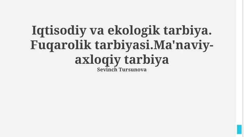 Iqtisodiy va ekologik tarbiya