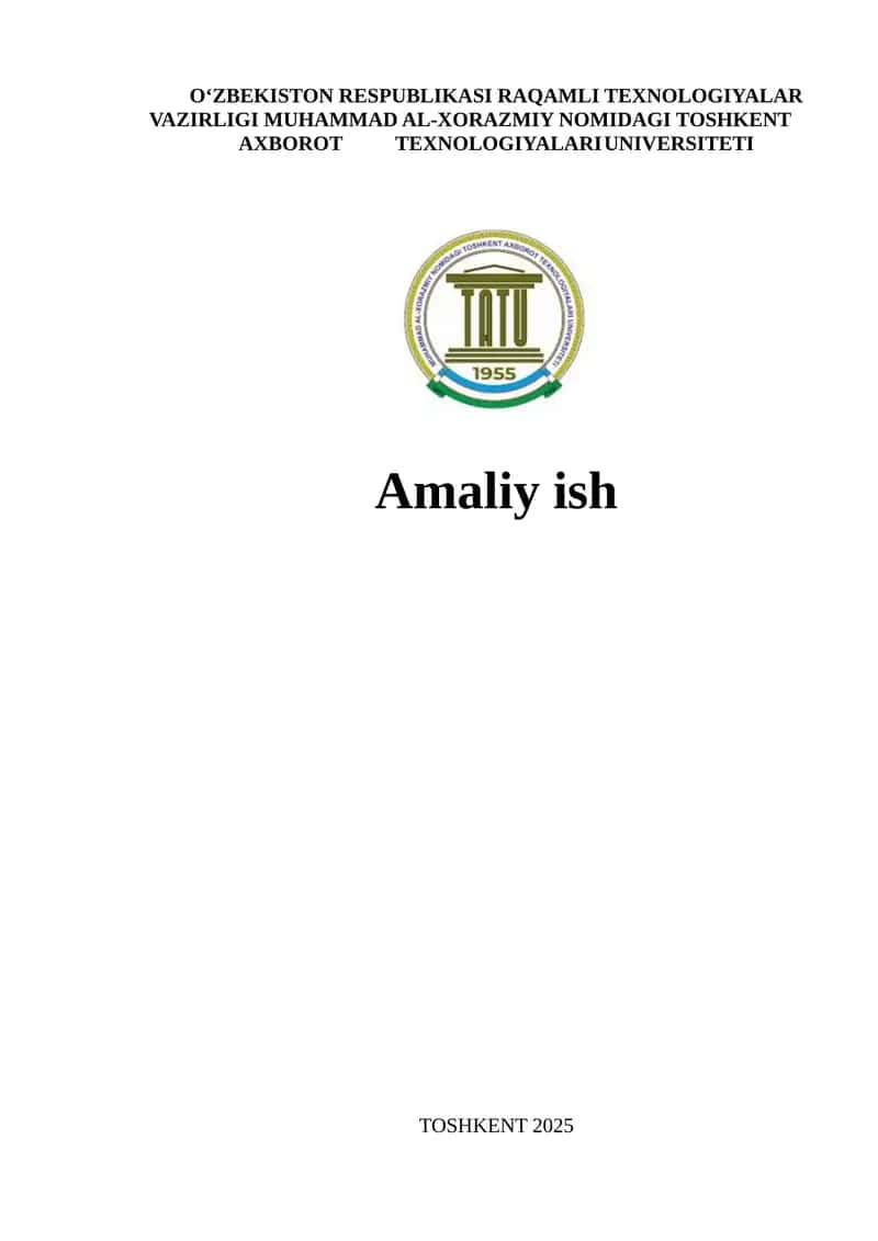 TOSHKENT AXBOROT TEXNOLOGIYALARI UNIVERSITETI