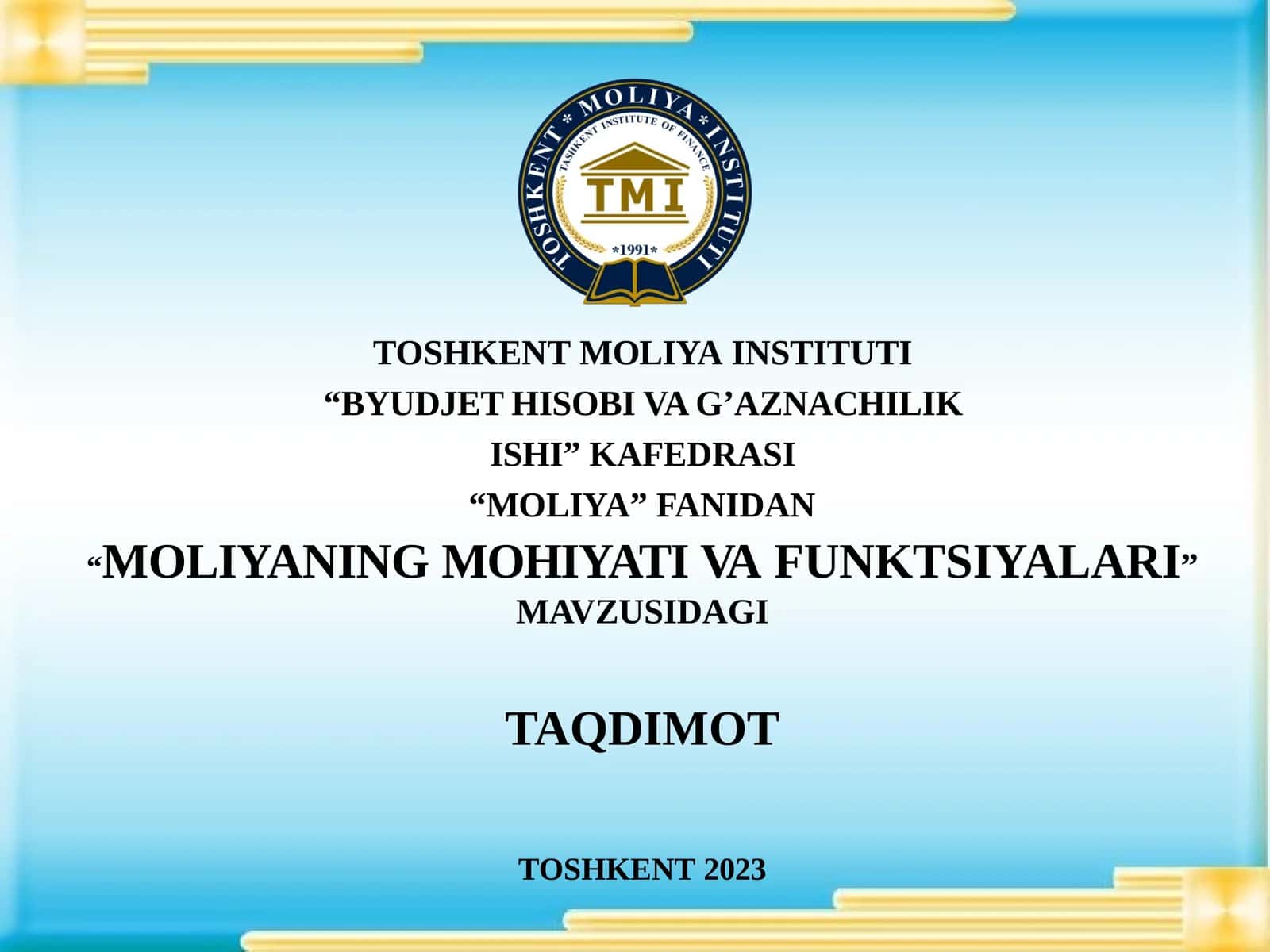 MOLIYANING MOHIYATI VA FUNKTSIYALARI