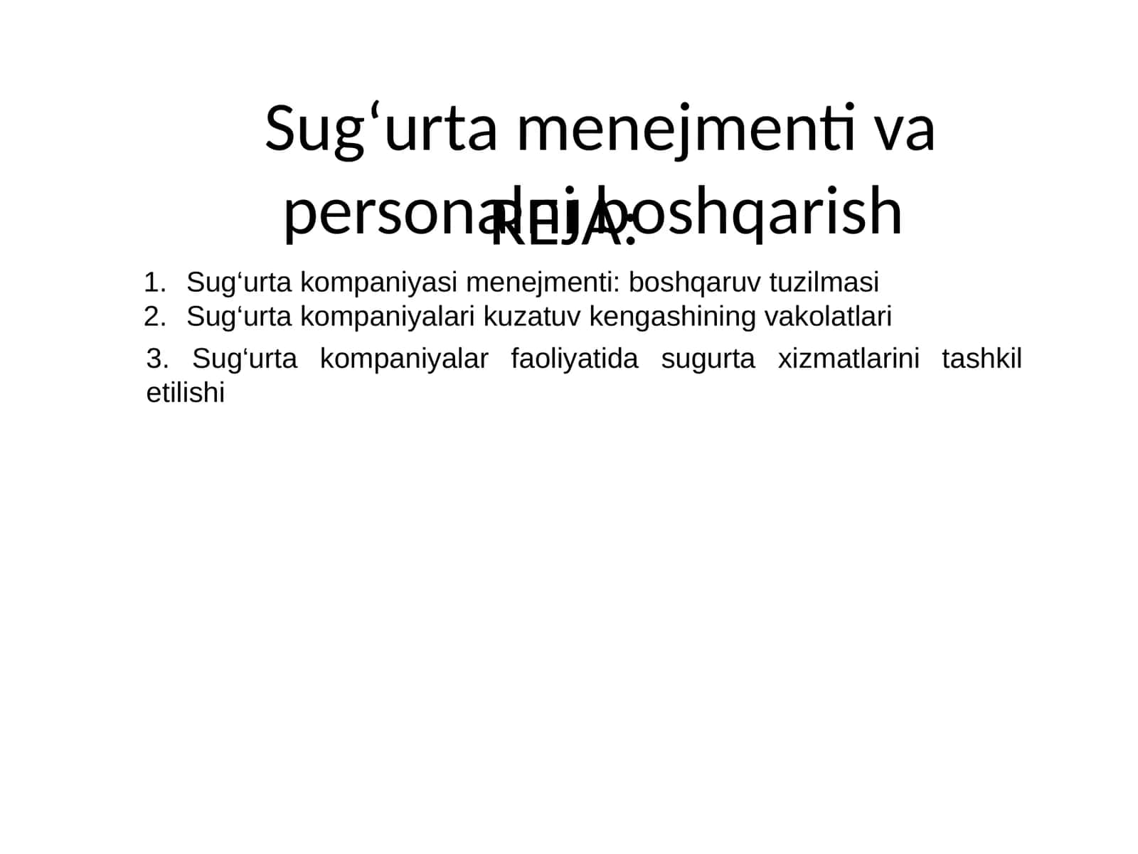 Sug‘urta menejmenti va personalni boshqarish