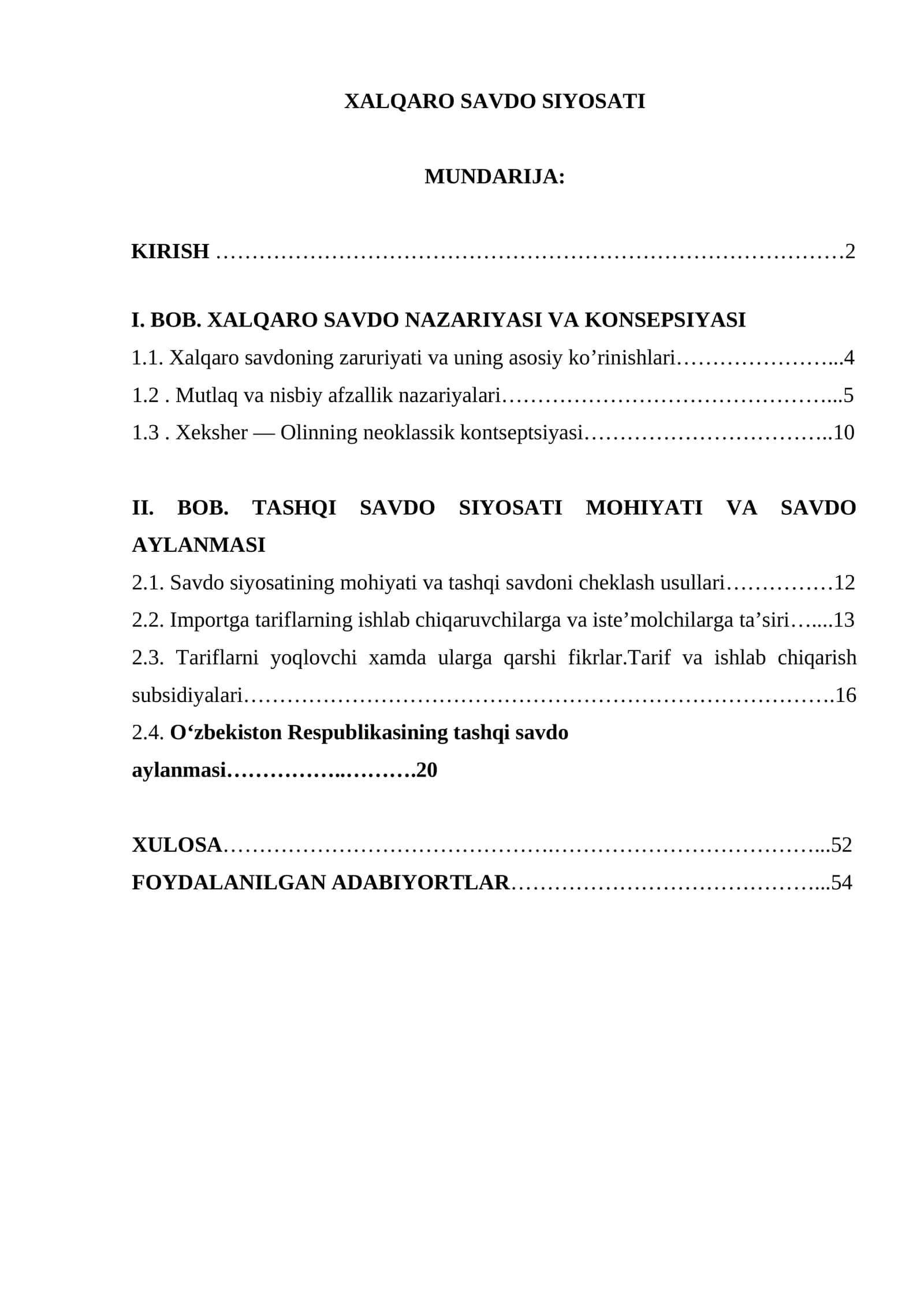 XALQARO SAVDO SIYOSATI