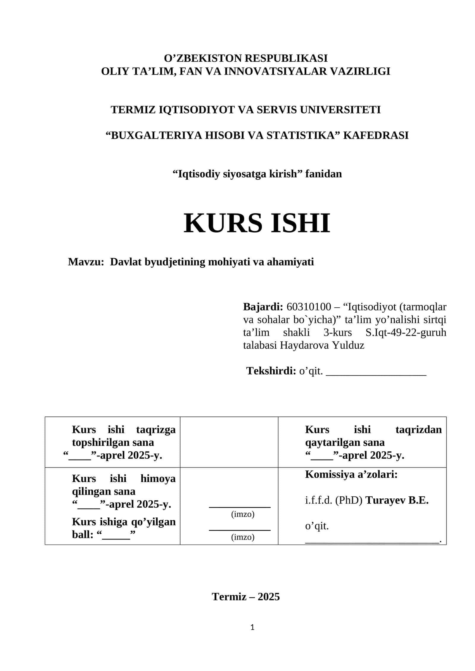 Davlat byudjetining mohiyati va ahamiyati