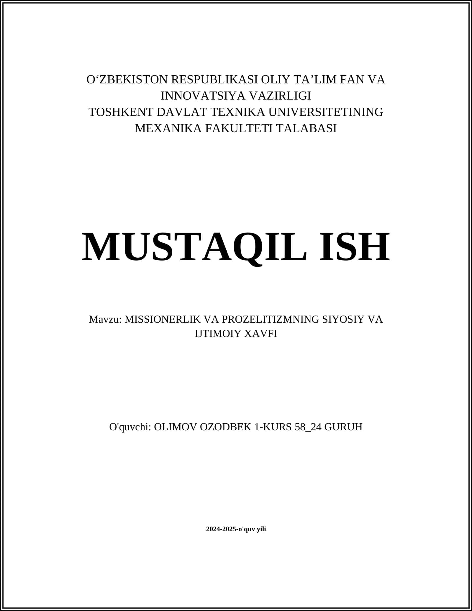 Missionerlik va Prozelitizmning Siyosiy va Ijtimoiy Xavfi