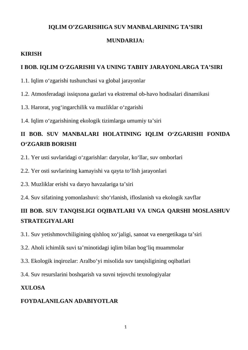 IQLIM O’ZGARISHIGA SUV MANBALARINING TA’SIRI