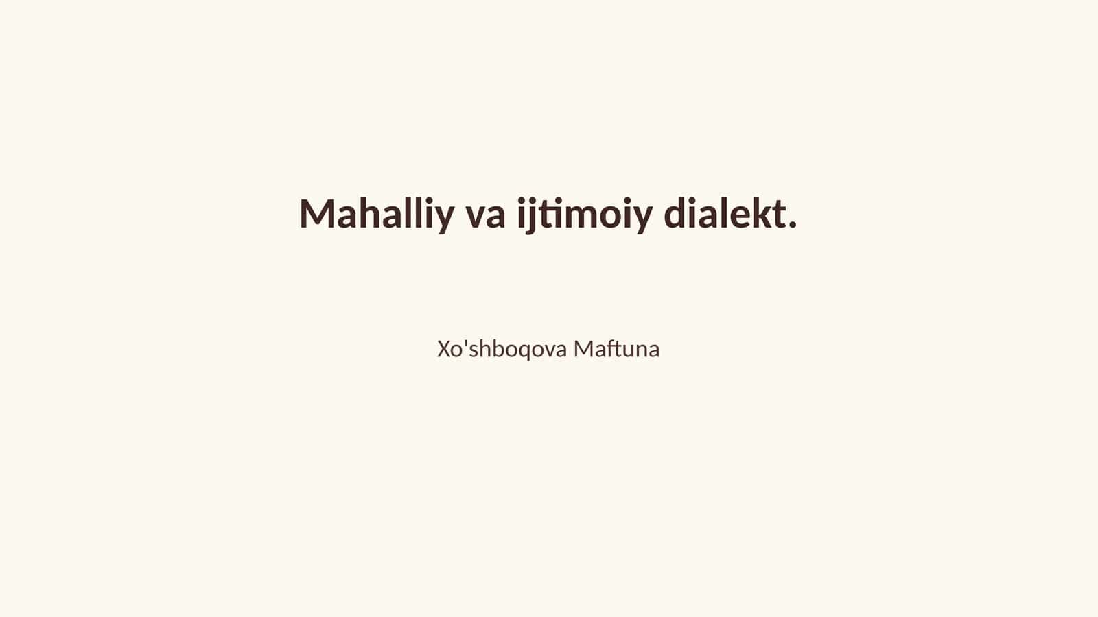 Mahalliy va ijtimoiy dialekt