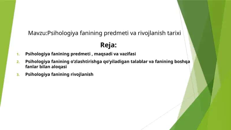 Psixologiya fanining predmeti va rivojlanishi