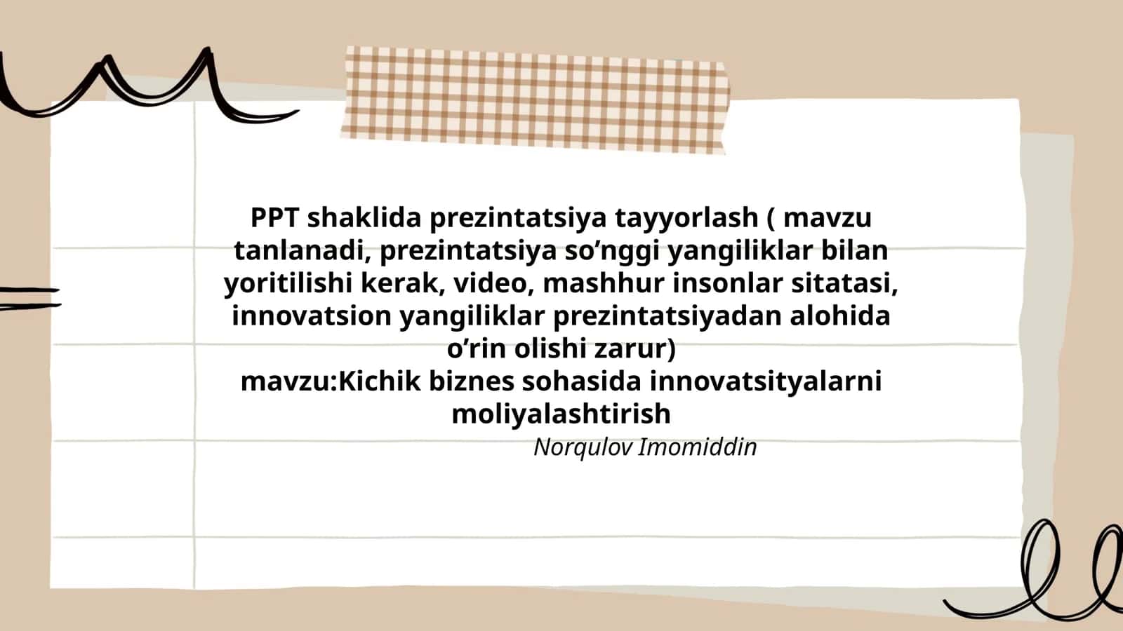 Kichik biznes sohasida innovatsityalarni moliyalashtirish