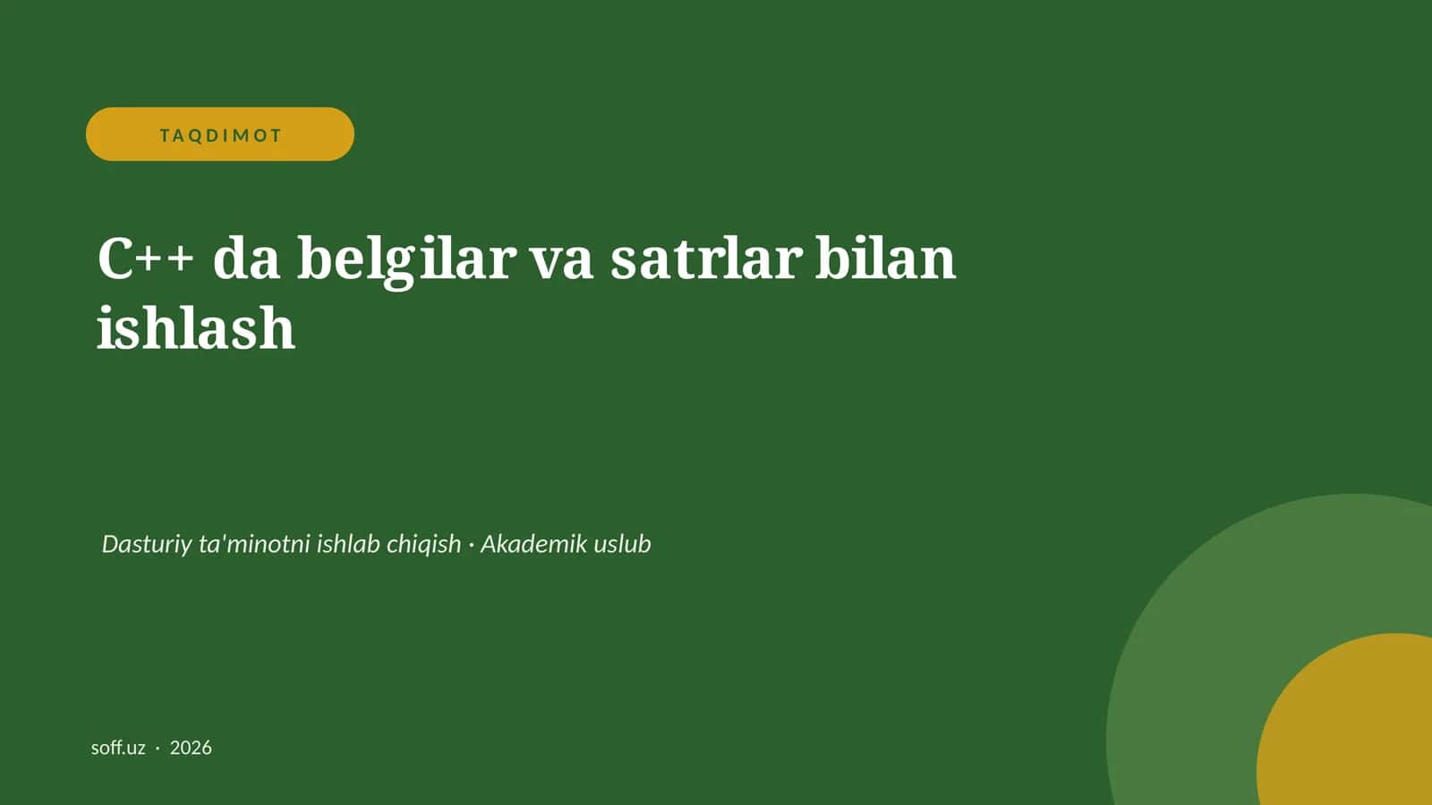 C++ da belgilar va satrlar bilan ishlash
