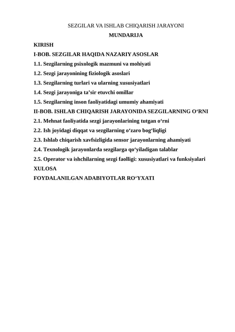 SEZGILAR VA ISHLAB CHIQARISH JARAYONI