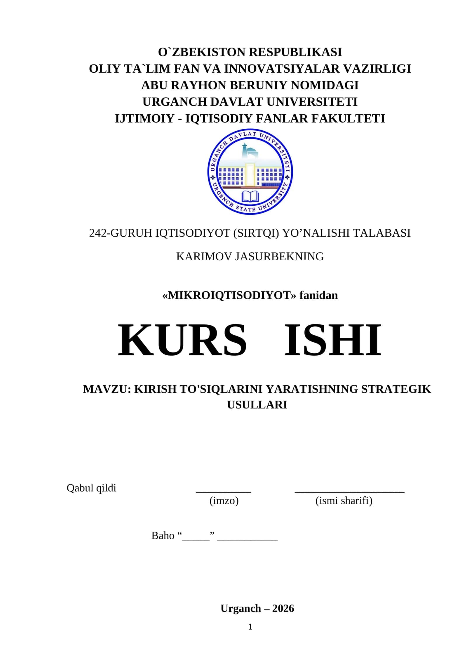 KIRISH TO'SIQLARINI YARATISHNING STRATEGIK USULLARI