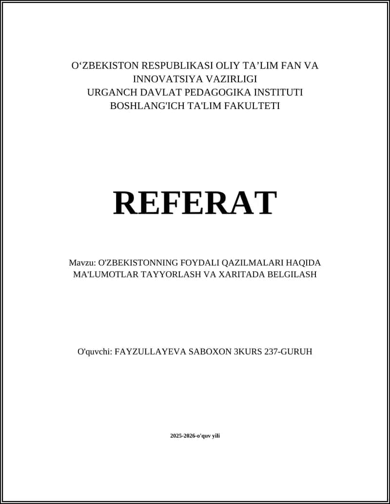 O'zbekistonning Foydali Qazilmalari