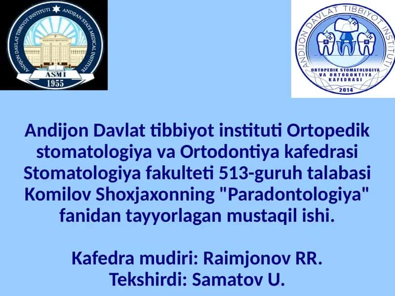 Paradontologiya fanidan tayyorlangan osteoplastik materiallar xususiyatlari