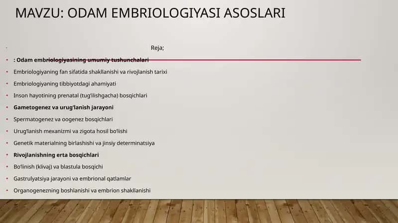 Odam embriologiyasi Asoslari