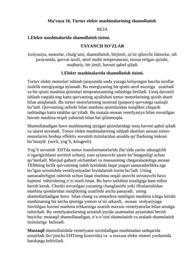 Tоrtuv elеktr mаshinаlаri ishlаsh