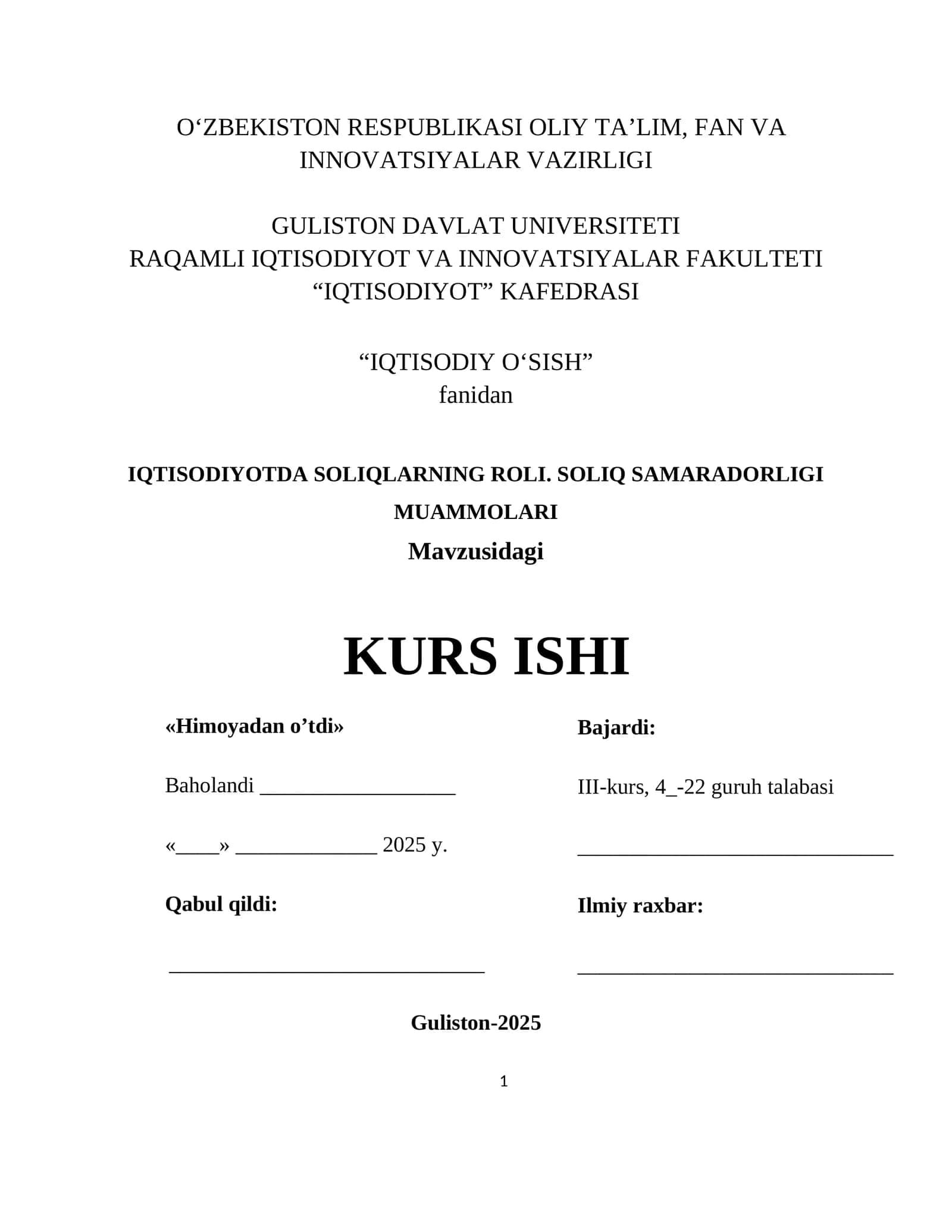 IQTISODIYOTDA SOLIQLARNING ROLI