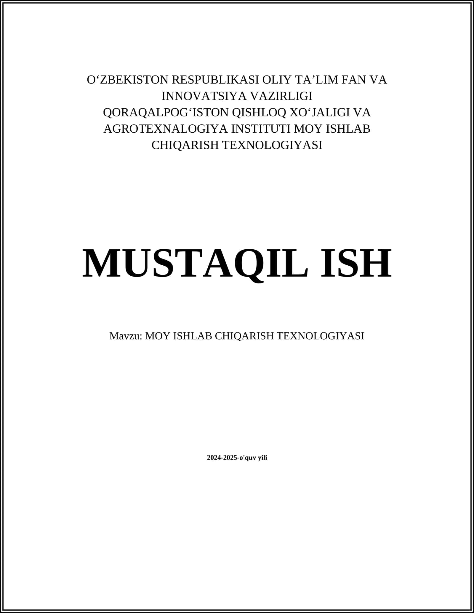 MOY ISHLAB CHIQARISH TEXNOLOGIYASI