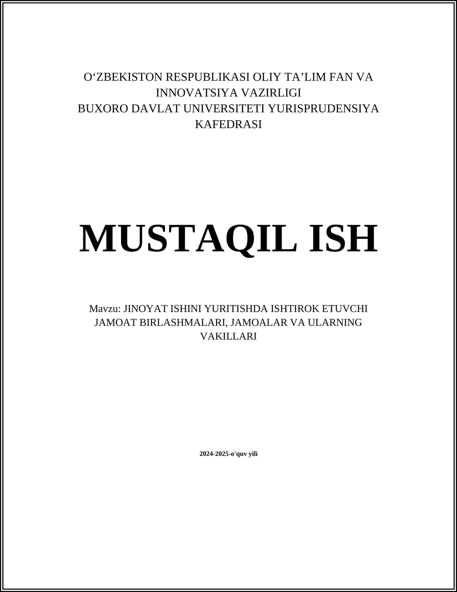 JINOYAT ISHINI YURITISHDA ISHTIROK ETUVCHI JAMOAT BIRLASHMALARI, JAMOALAR VA ULARNING VAKILLARI