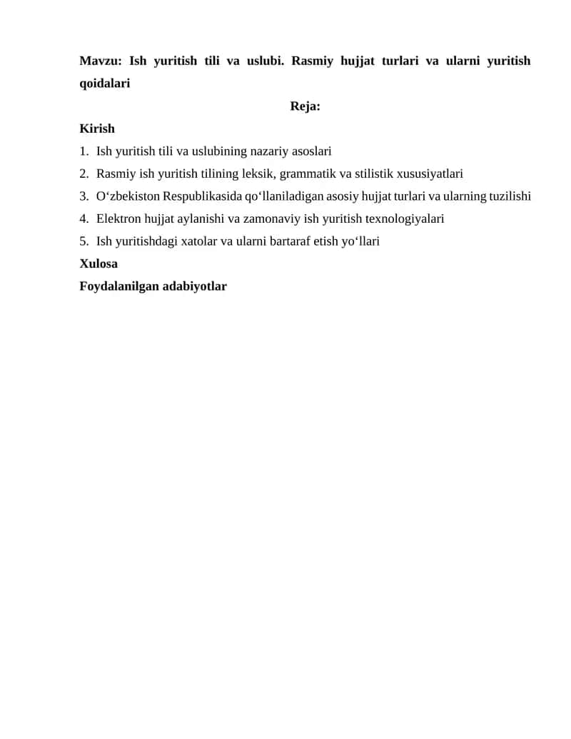 Ish yuritish tili va uslubi
