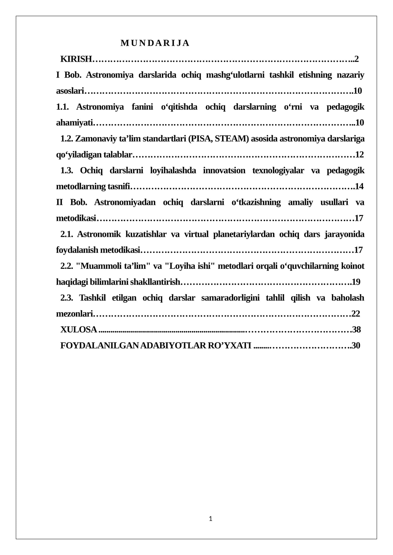 Astronomiya darslarida ochiq mashg‘ulotlarni tashkil etishning nazariy asoslari