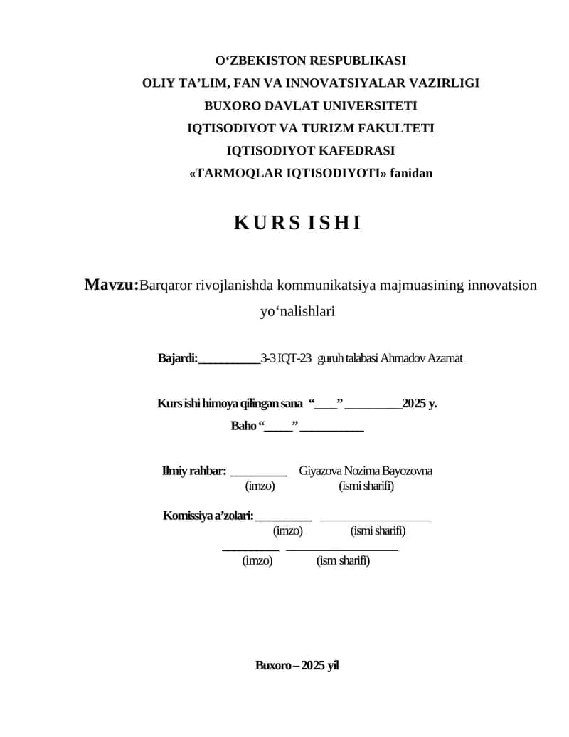 Barqaror rivojlanishda kommunikatsiya majmuasining innovatsion yo‘nalishlari