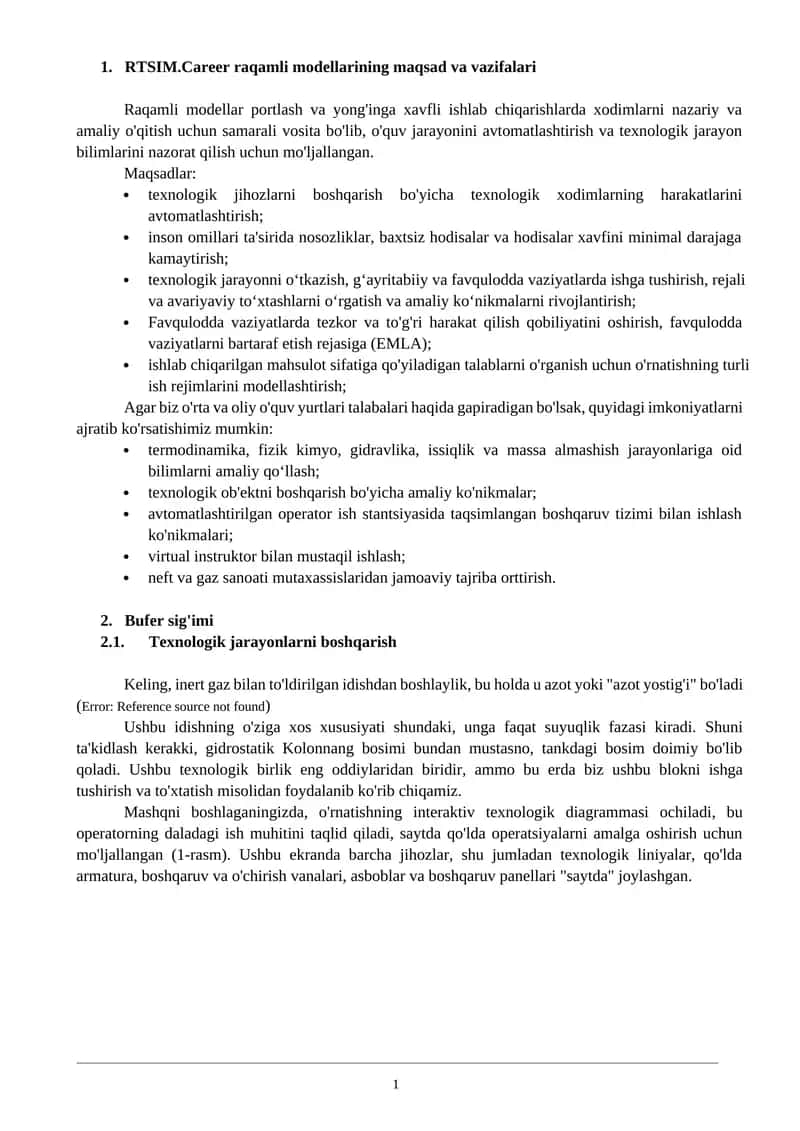 RTSIM.Career raqamli modellarining maqsad va vazifalari