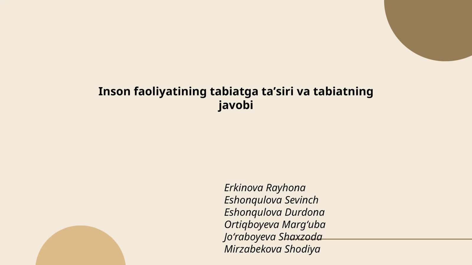 Inson faoliyatining tabiatga taʼsiri va tabiatning javobi