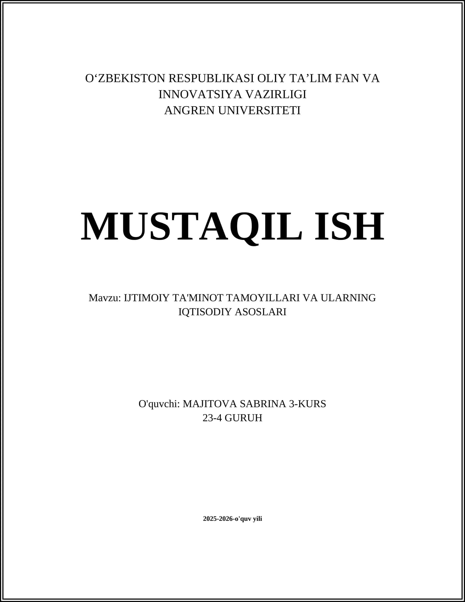 Ijtimoiy Ta'minot Tamoyillari va Ularning Iqtisodiy Asoslari