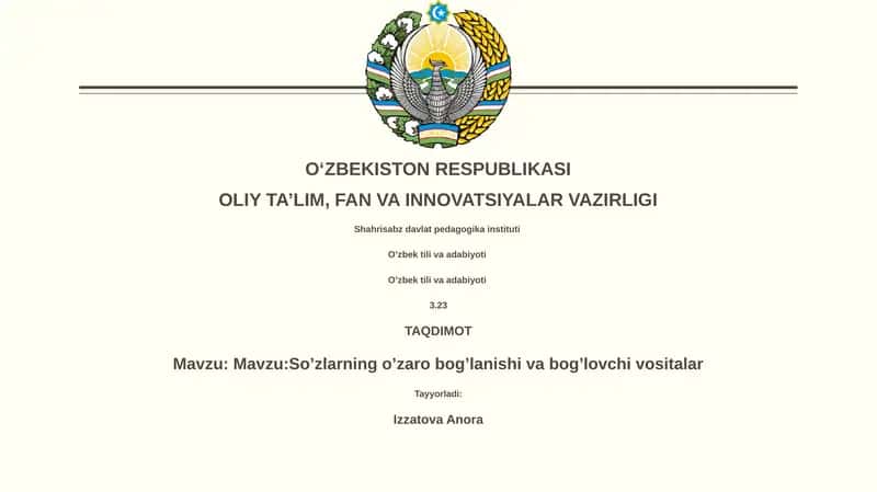 So’zlarning o’zaro bog’lanishi va bog’lovchi vositalar