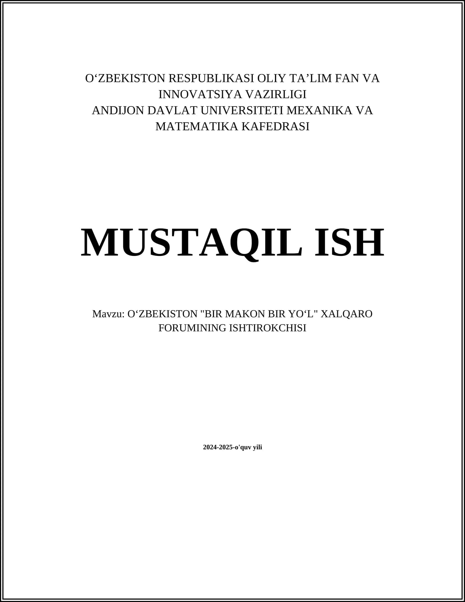 OʻZBEKISTON "BIR MAKON BIR YOʻL" XALQARO FORUMINING ISHTIROKCHISI