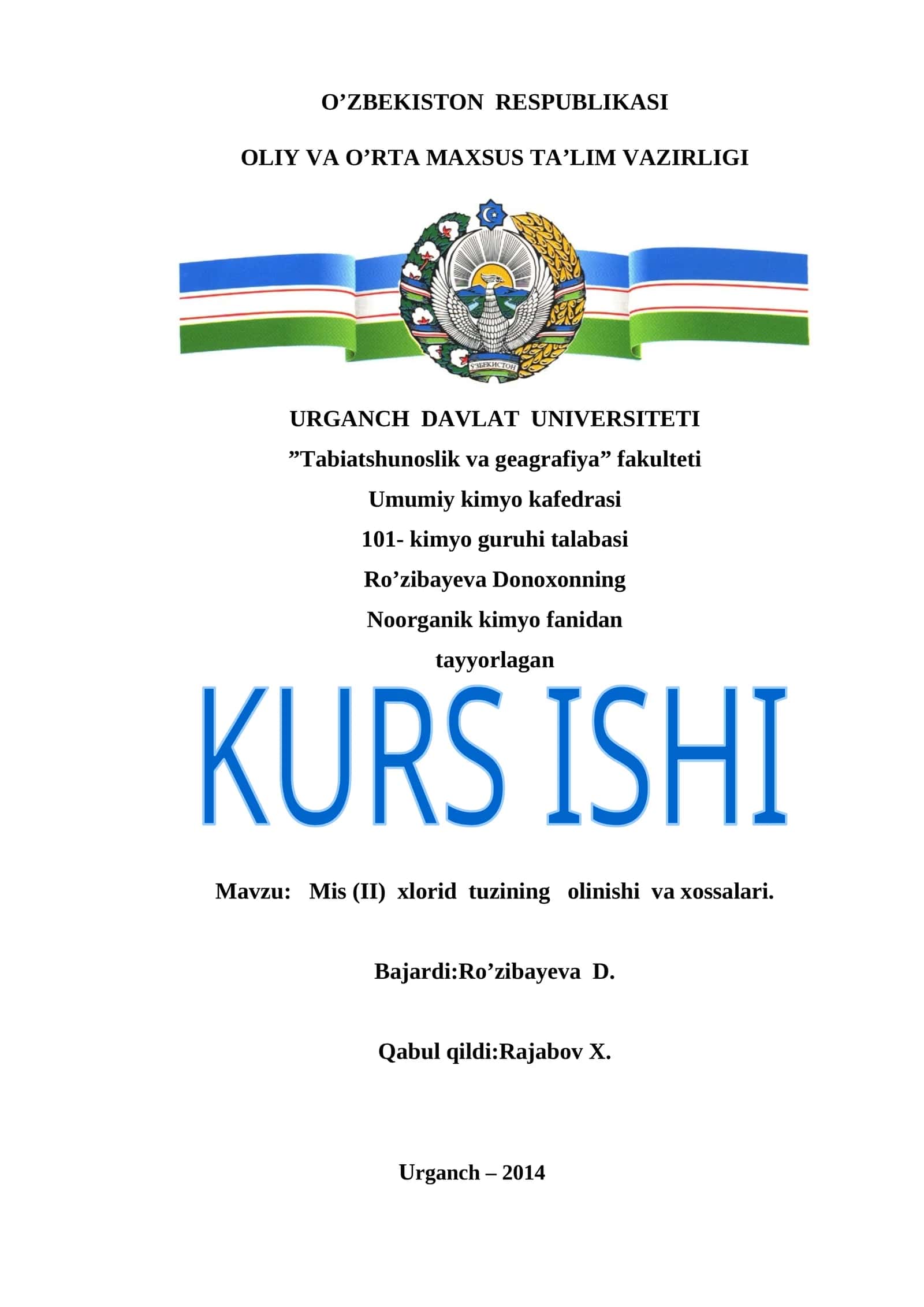 Mis (II) xlorid tuzining olinishi va xossalari