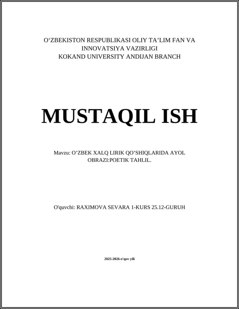 OʼZBEK XALQ LIRIK QOʼSHIQLARIDA AYOL OBRAZI:POETIK TAHLIL