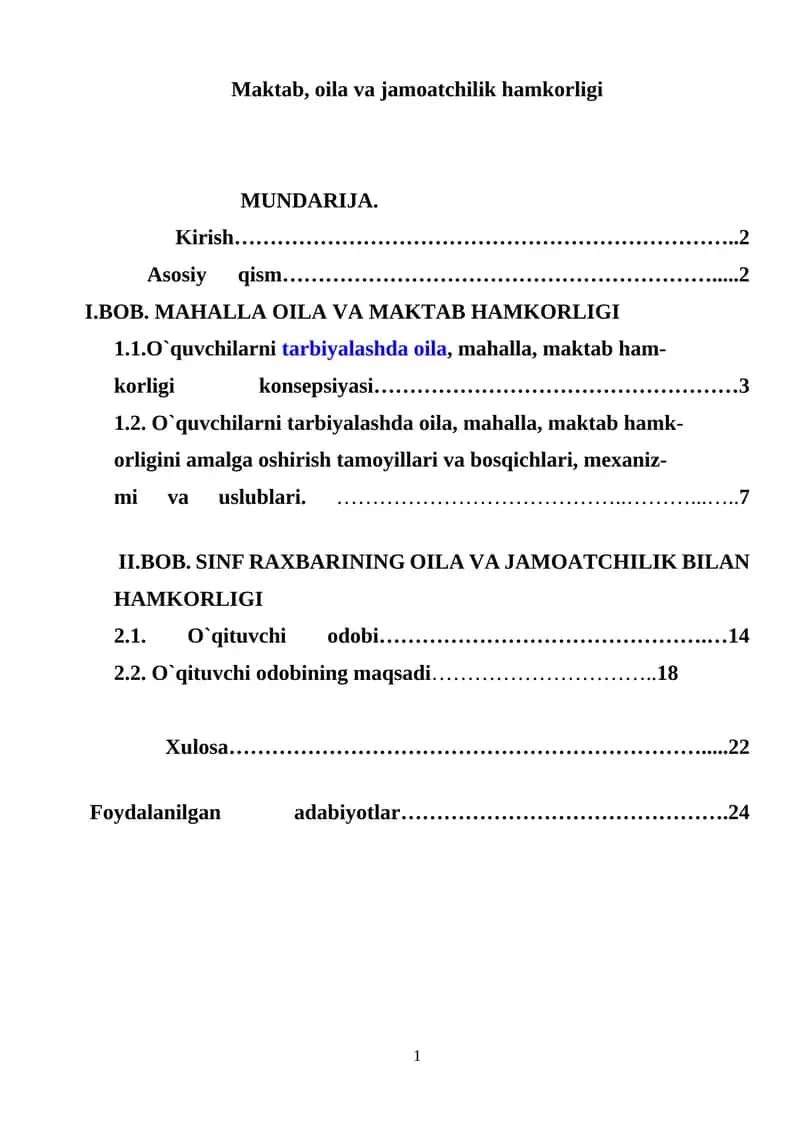 O`quvchilarni tarbiyalashda oila, mahalla, maktab ham-korligi konsepsiyasi